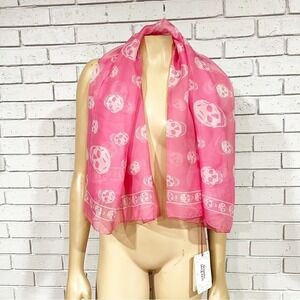 Alexander McQueen Pink Silk Skull Scarf Chiffon Square Wrap New With Tags